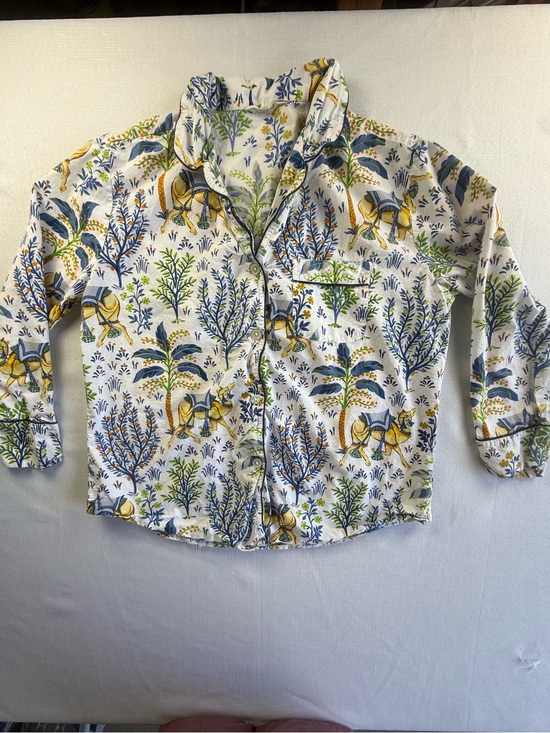 Printfresh Other - Printfresh Camel Party‎ Pajama Top Long Sleeve Cotton Button Front Blue Yellow M